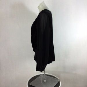 Alex Evenings Top Black Gold Sheer Sleeve Velvet